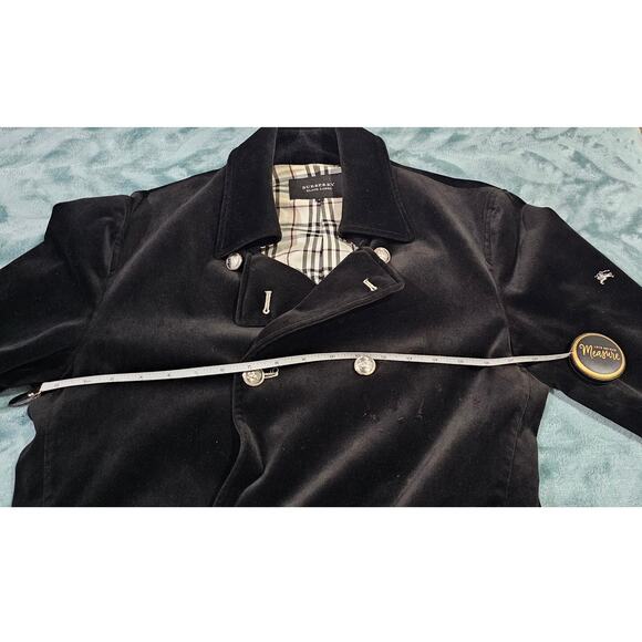 BURBERRY BLACK LABEL Velvet Napoleon Pea Coat Silver Button Men's - Picture 5 of 16